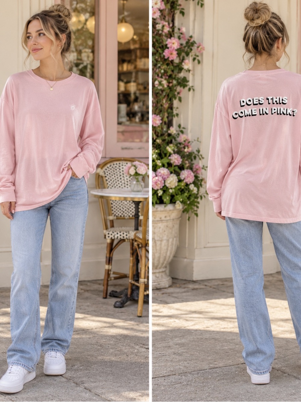 PINK Long Sleeve Pink Graphic Tee - "Does This Come In Pink?"